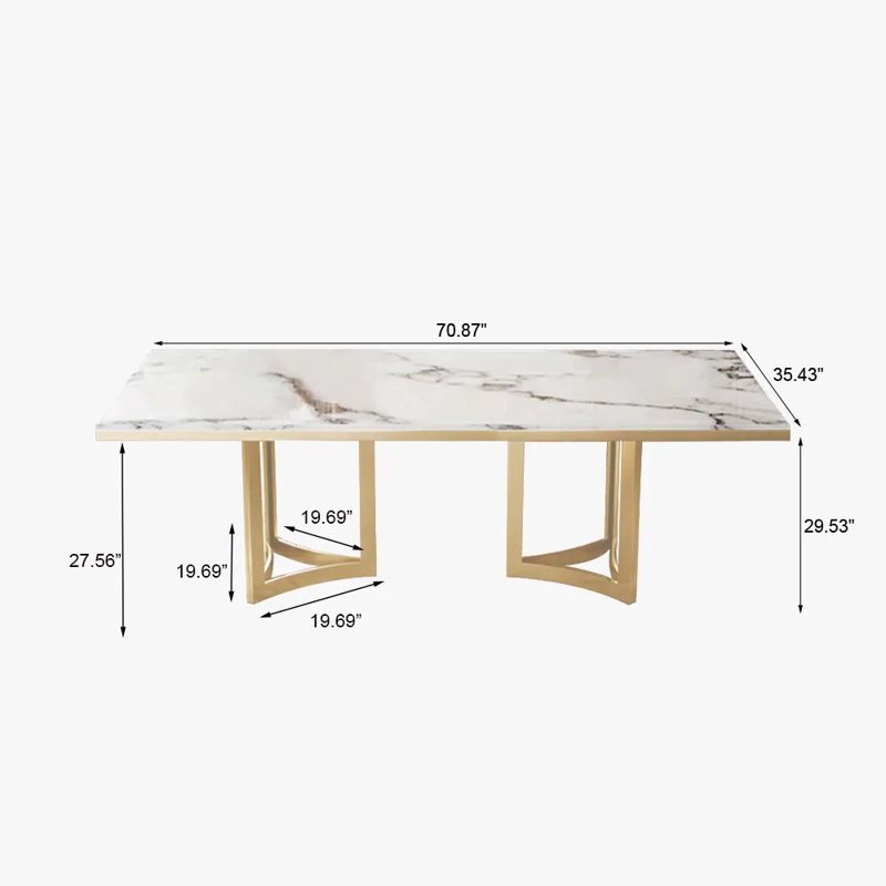 Vera Stapp Modern Dining Room Sets for 6 White Rectangular Faux Marble Dining Table Golden leg with Dining Chairs Set Pre-Assembly (71" Table+6 Chairs)
