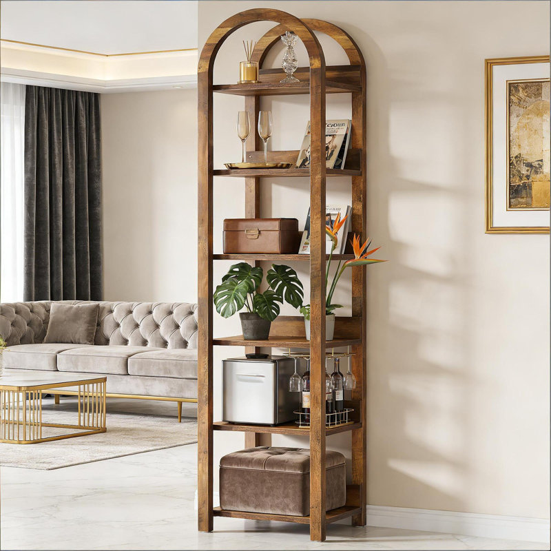 Étagère de rangement, bibliothèque à 6 niveaux, bibliothèque mince arquée