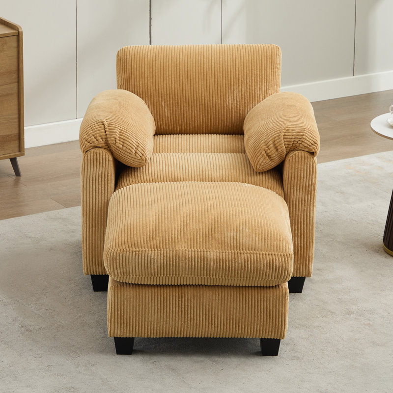 Fauteuil d'appoint 34,6 po avec repose-pieds, Velours côtelé jaune