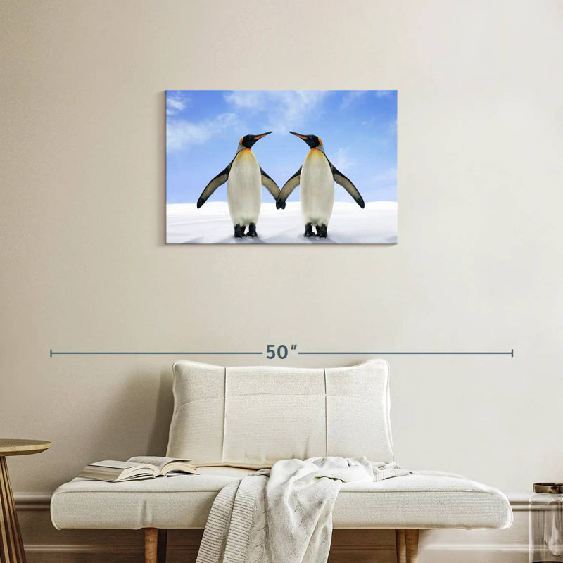 Deux pingouins battant Brampt, H 20 po x l 30 po