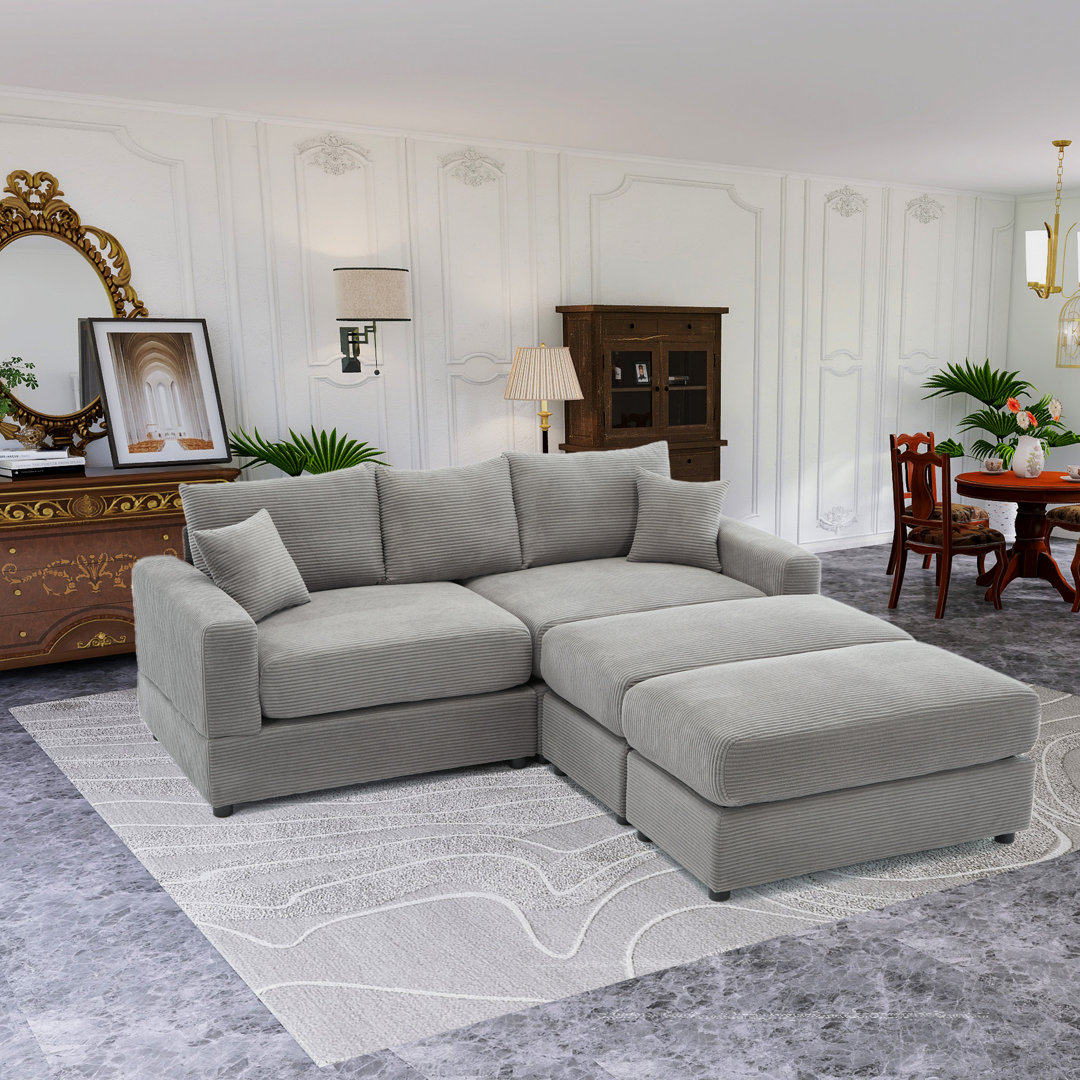 Blossie 82.68"W Corduroy Sofa Lounger, LAF, RAF Sectional with 2 Ottomans Wade Logan® 