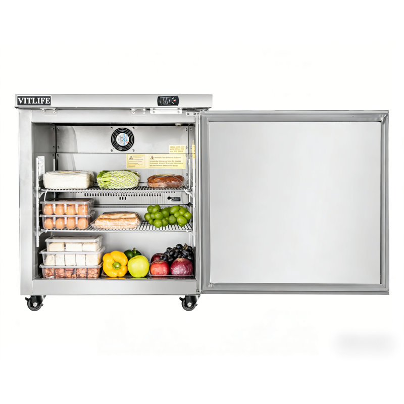 VITLIFE 29" W Commercial Under Counter Refrigerator, 7.3 Cu.ft, 1 Door,Stainless Steel Worktop Under counter Fridge for Restaurant, Bar, Shop