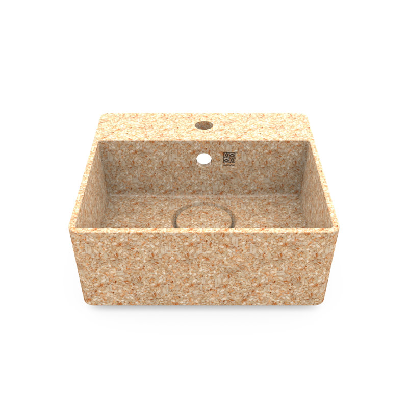 Woodio Cube40 15.748'' Wood Square Bathroom Sink with Overflow, Natural