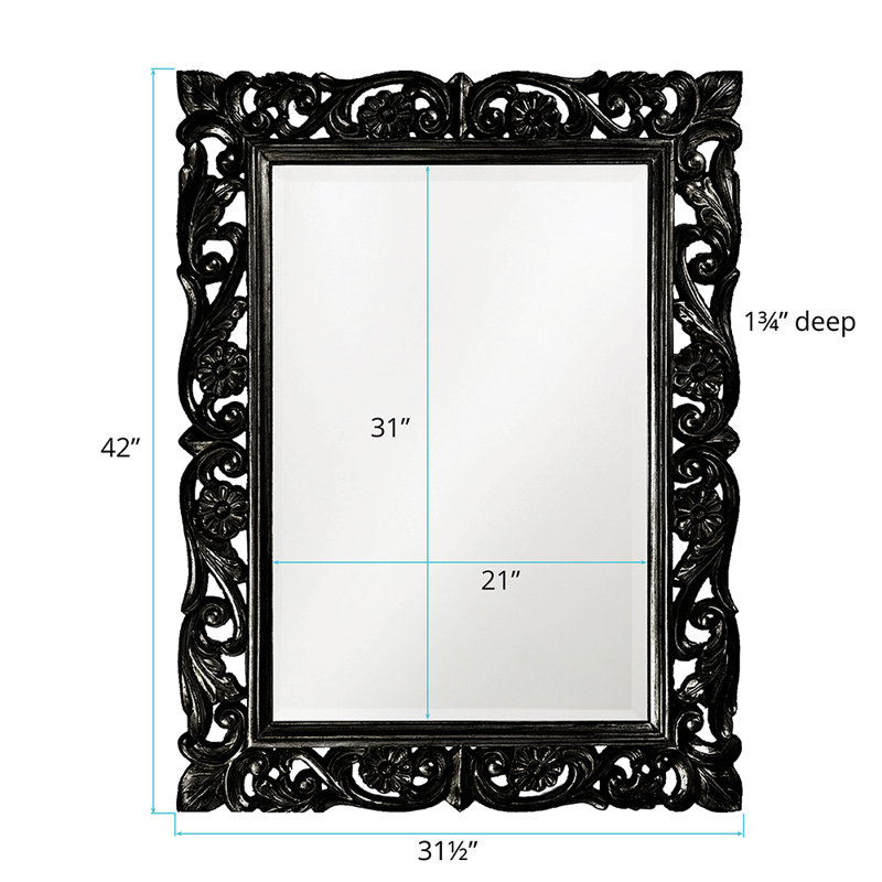 Traditional Ornate Framed Beveled Rectangular Accent Mirror, Black