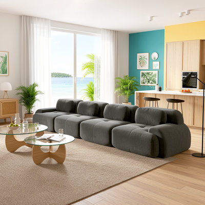 4 Seat Modular Corduroy Sofa with Soft Modern Design Charcoal No Assembly for Living Rooms and Bedrooms