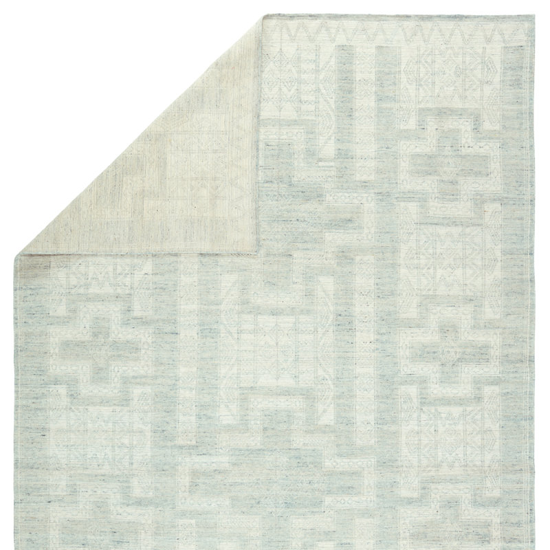 Cirus Hand Knotted Geometric Blue/ Ivory Area Rug (6''X9''), Light Blue/Ivory, Rectangle 6' x 9'