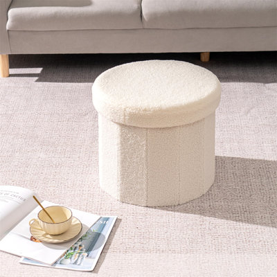 Nerland 38cm Wide Round Solid Colour Ottoman with Storage