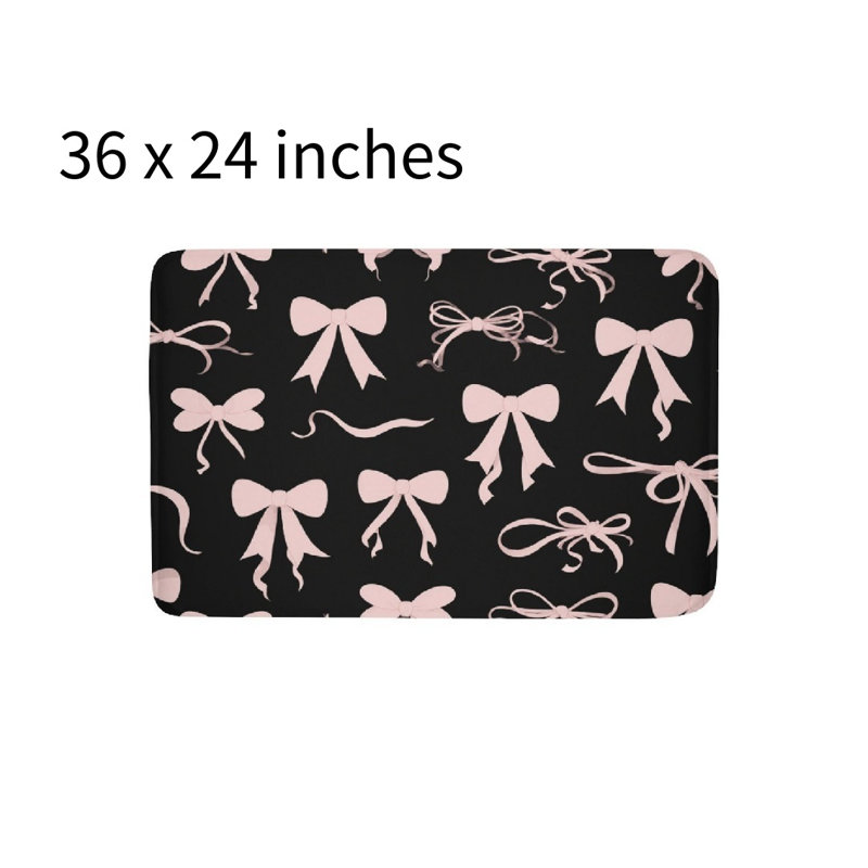 Tapis pour salle de bain à fond noir avec nœuds roses 36 x 24