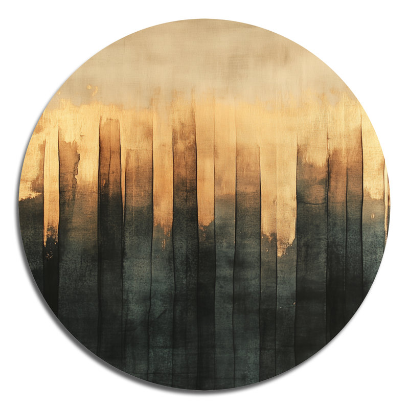Or et noir, formes modernes - transitionnel abstrait, art mural rond en métal, L 29 po x H 29 po