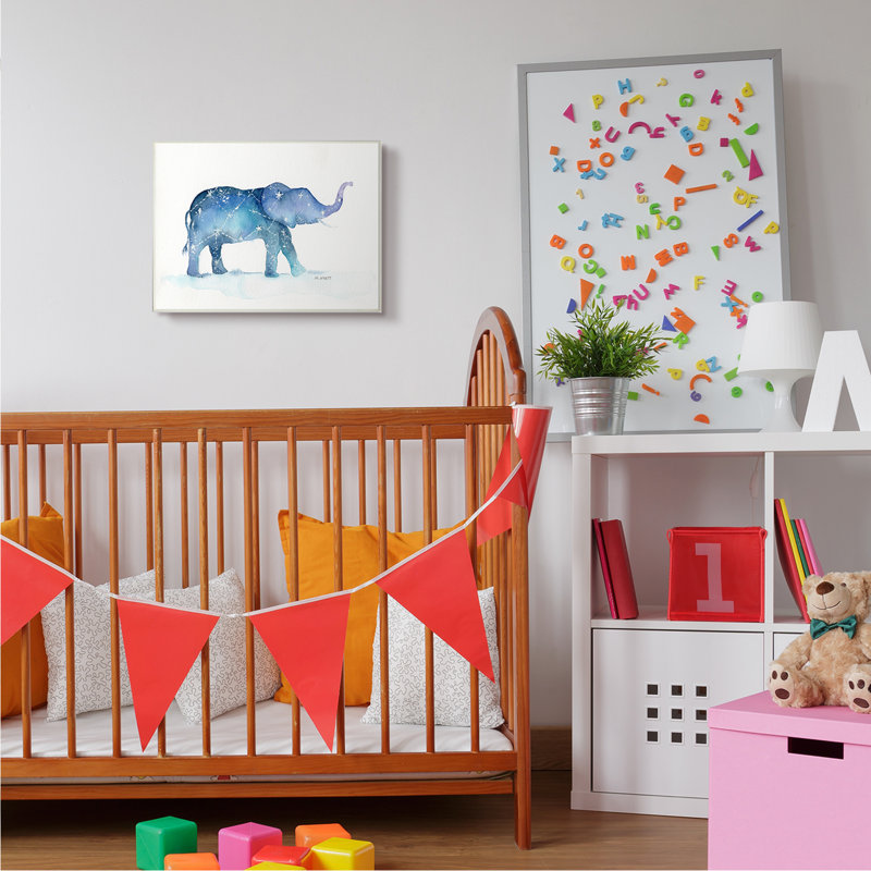 Éléphant mars avec constellation de ciel nocturne abstrait, H 13 po x l 19 po x P 0,5 po, Plaque de bois