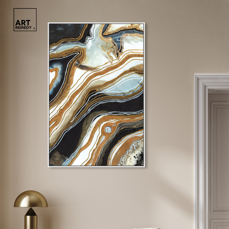 Black and Gold I, White Framed, 46" H x 31" W
