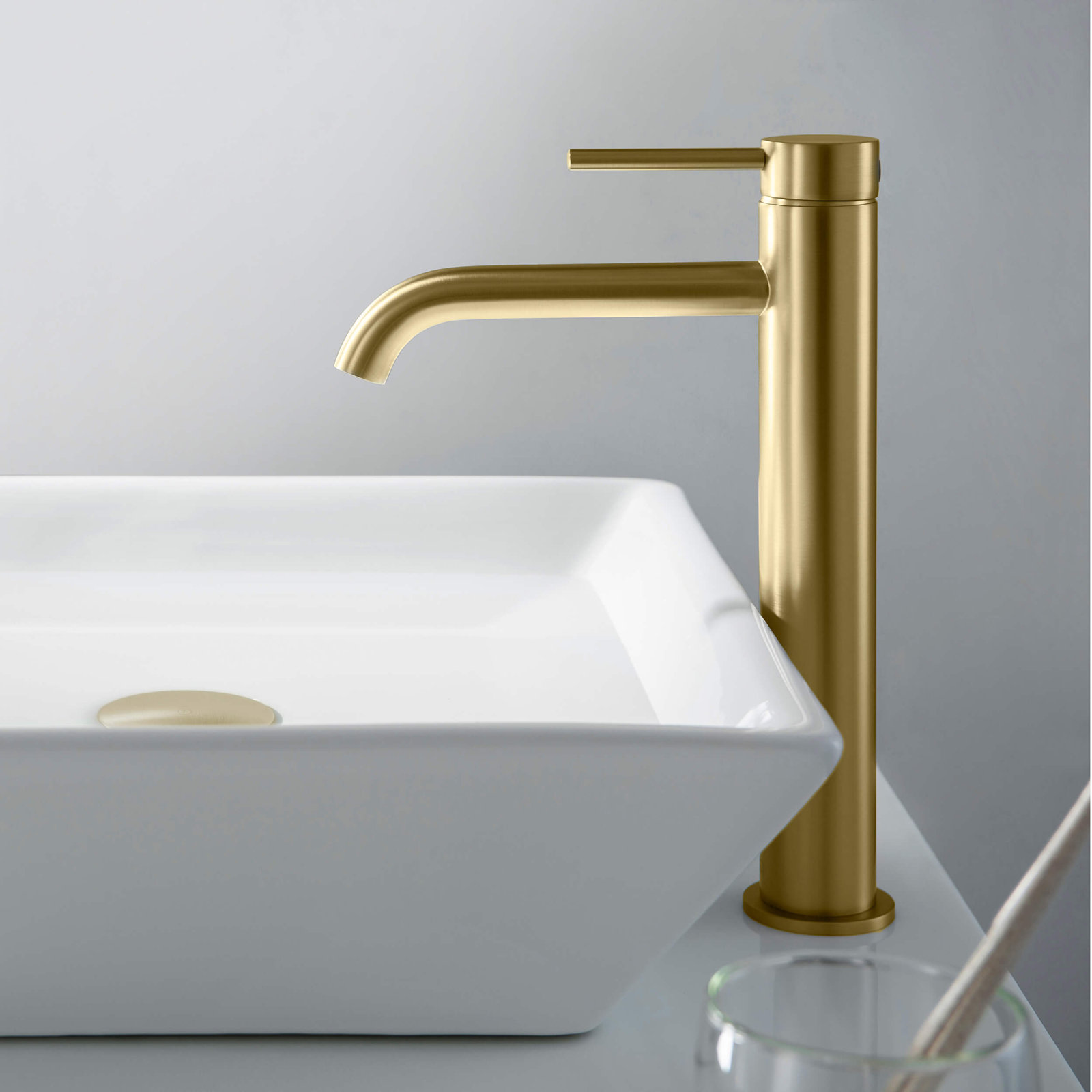 Vessel Sink Bathroom Faucet, With Drain Assembly, Brushed Gold