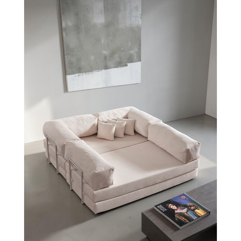 Canapé modulaire en L velours crème, Crème