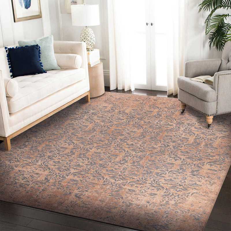 Tapis brun à motif tissé rétro, Rectangle 8 pi 3 po x 11 pi 6 po