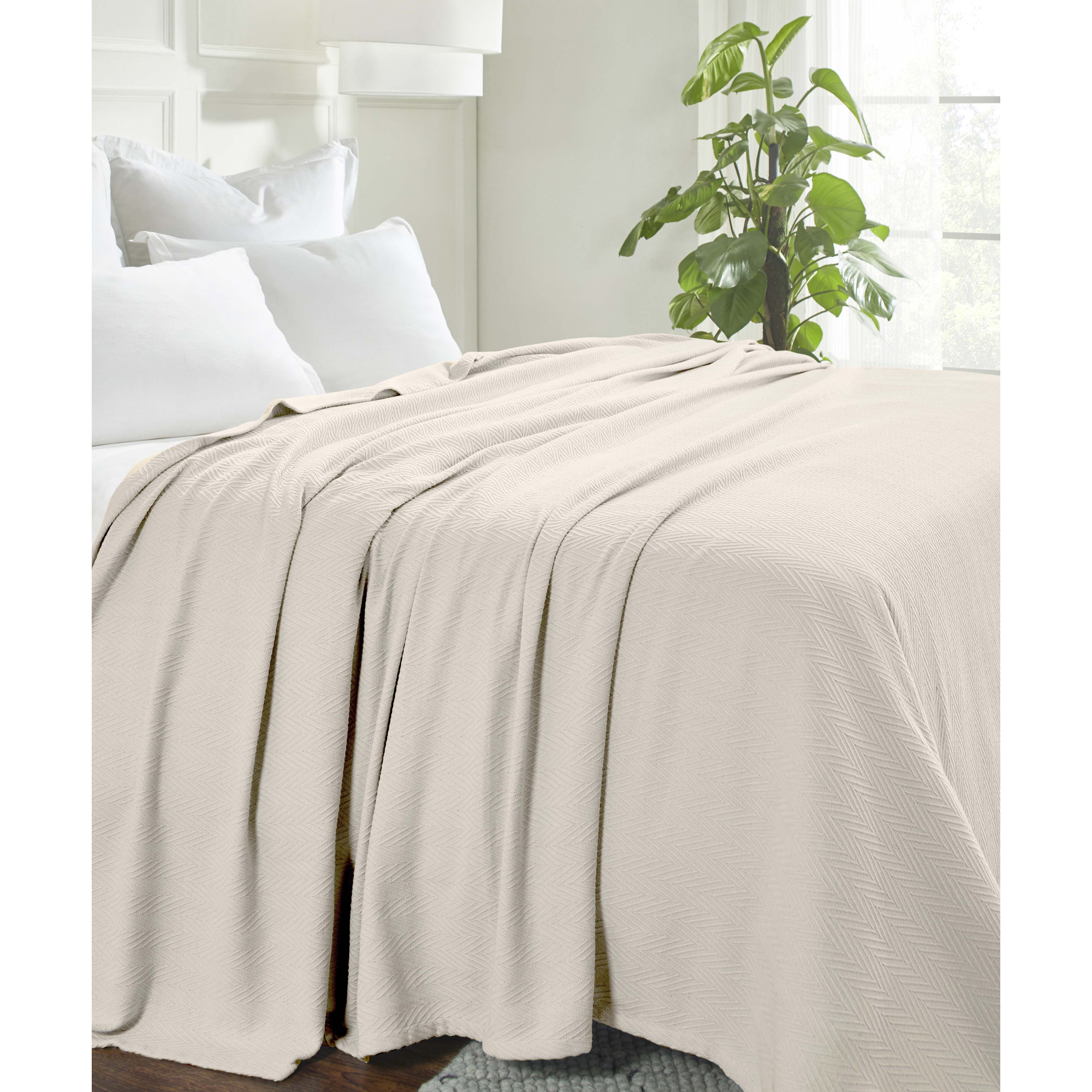 Jareth Woven Metro Zig-Zag All-Season Cotton Blanket, Full/Queen, Ivory