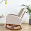 Chaise berçante confortable en lin beige et bois massif pour chambre à coucher
