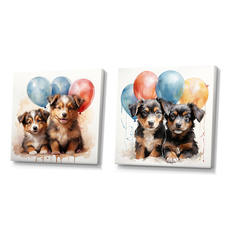 Puppies Parade Balloon Adventure I - Ensemble de 2 décorations murales pour chambre de bébé, Toile tendue