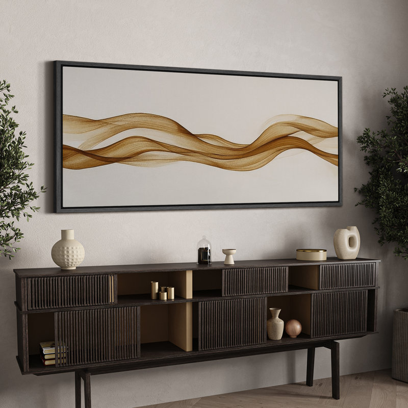 Large Framed Canvas Print Wall Art - Neutral Abstract Print for Minimalist Modern Wall Decor, Black, 30" H x 60" W