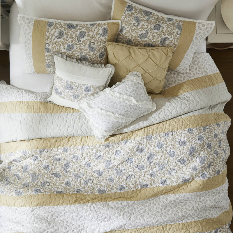 Ensemble de literie élégant en percale de coton, courtepointe réversible de style maison de campagne, double / grand