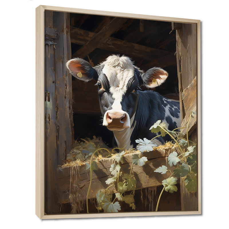 Damalis Cow Rustic Charm I - vache, art mural, H 32 po x l 24 po x P 1 po, Cadre flottant en érable