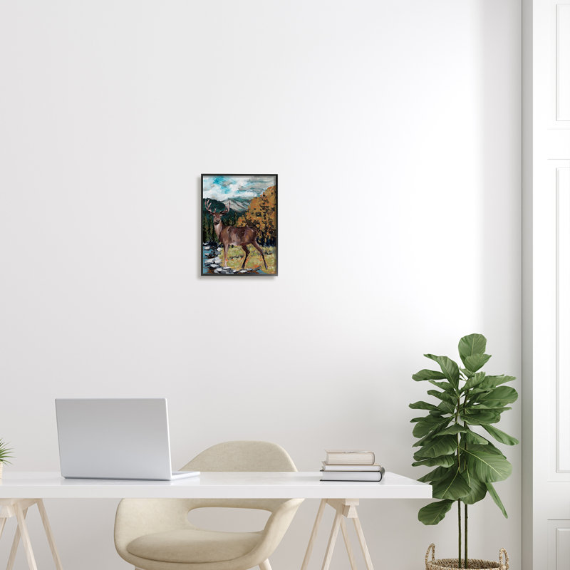 Cerf sauvage rustique - Peinture, H 14 po x l 11 po x P 1,5 po, Giclée encadrée noir minuit