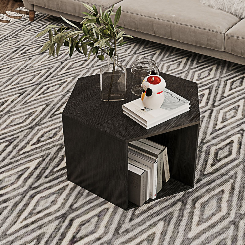 Table basse hexagonale en bois Otera avec espace de rangement., Brun antique, H 5,31 po x l 26,77 po x P 23,62 po