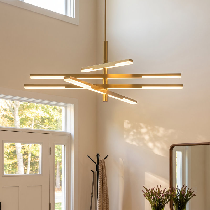 Erik 8 - Light Dimmable LED Sputnik Modern Linear Chandelier, Brushed Brass