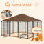Chenil extérieur, enclos pour chiots de 6,9 pi x 6,9 pi x 6 pi avec auvent, cage de clôture pour parc de jardin, bol tournant, café