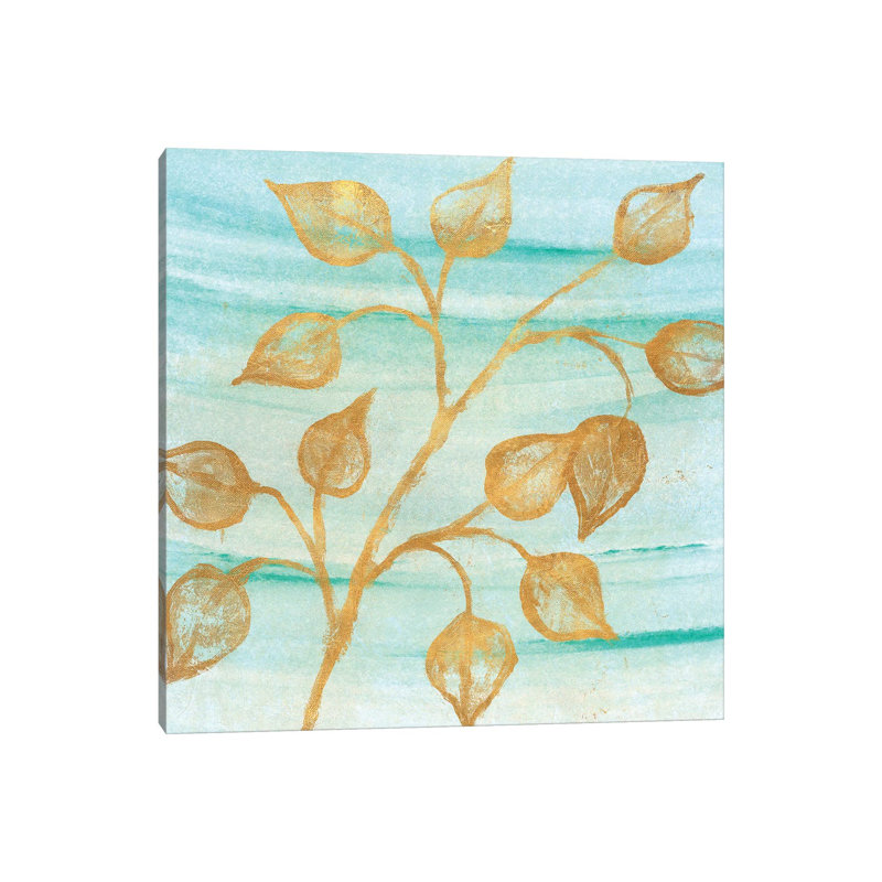 Gold Moment Of Nature On Teal I by Michael Marcon - Wrapped Canvas Painting, 30.48 cm H x 30.48 cm W