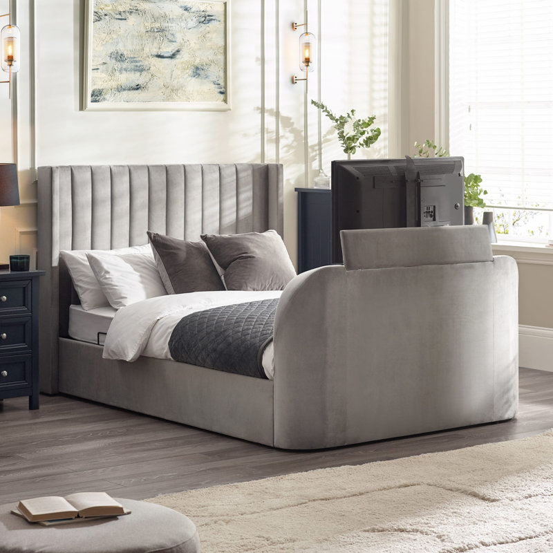 CLARA SIDE LIFT OTTOMAN TV BED 135CM, Light Grey, Super King (6')