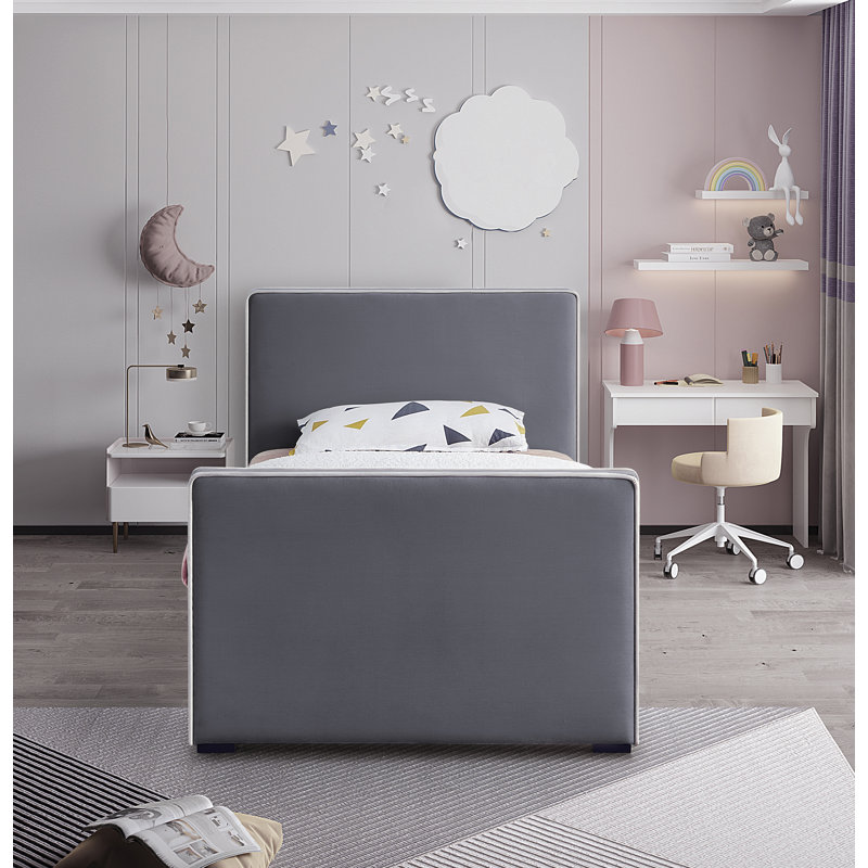 Haneesh Upholstered Unfinished Panel Bed, Twin, Grey Velvet