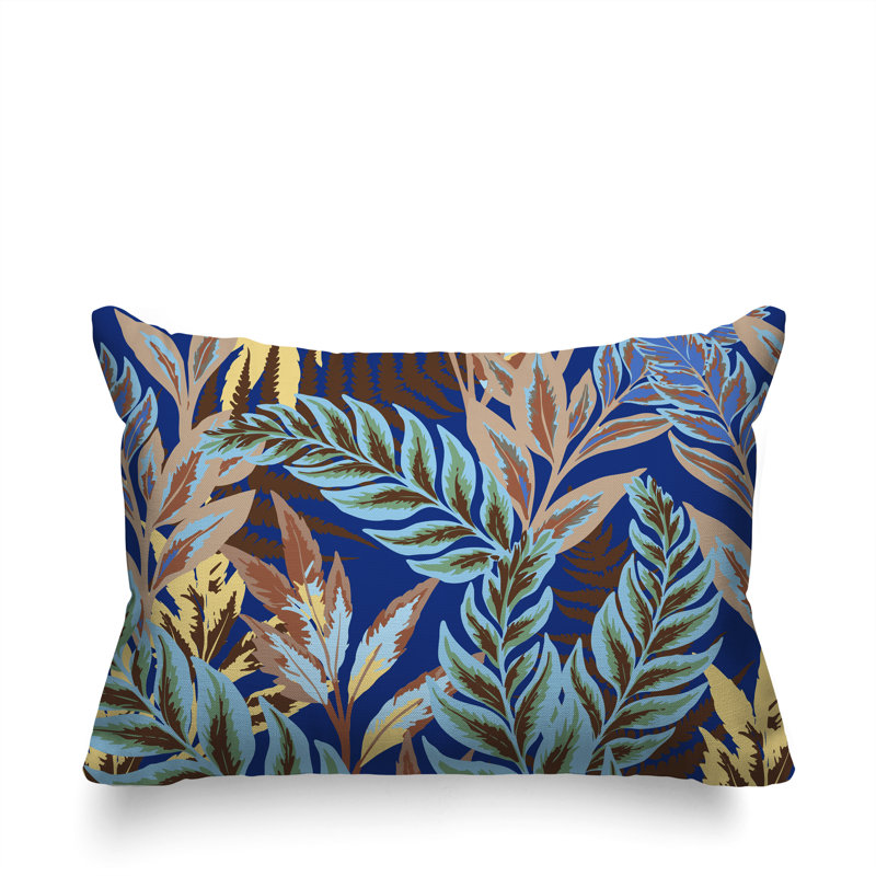 Oreiller rectangulaire réversible intérieur / extérieur Keanu, Bleu, Rectangle H 14 po x l 20 po