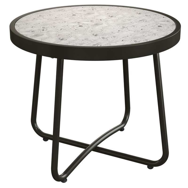 Table d'appoint en acier Ebern Designs, Blanc crémeux/ noir