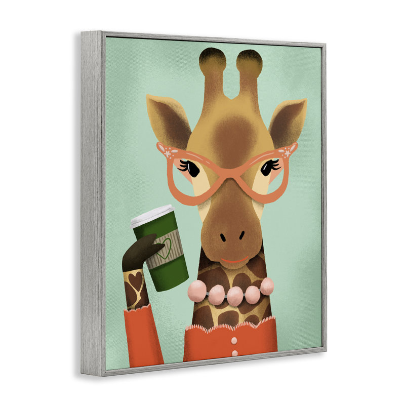 Giclée encadrée de style girafe et latte, design par Jilly Jack Designs, H 20 po x l 16 po, Estampe numérique Farmhouse