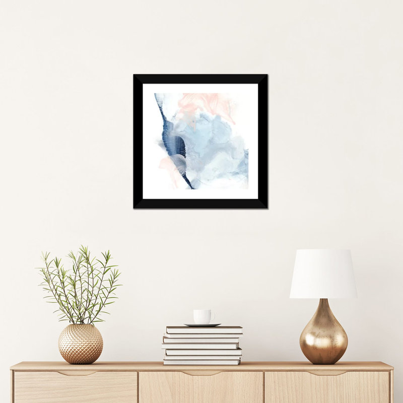 "Indigo & blush II" par Ethan Harper, reproduction d’art, H 16 po x l 16 po x p 1 po, Papier encadré noir, Blanc