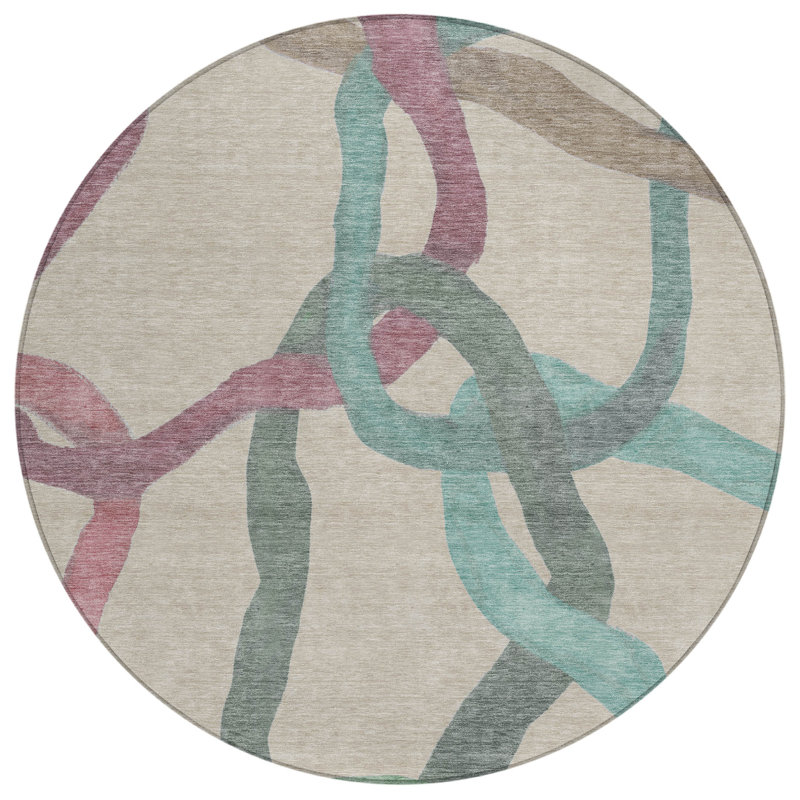 Machine Washable Indoor/Outdoor Erfried ACN2394 Abstract Rug, Round 8'
