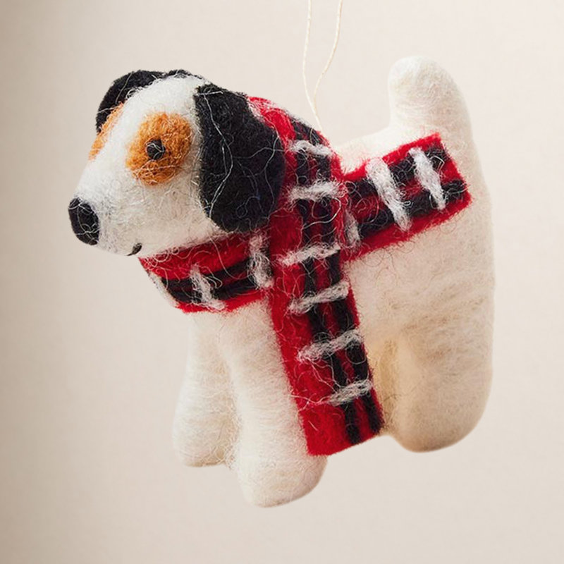 Felted Festive Pup Ornament - Spot