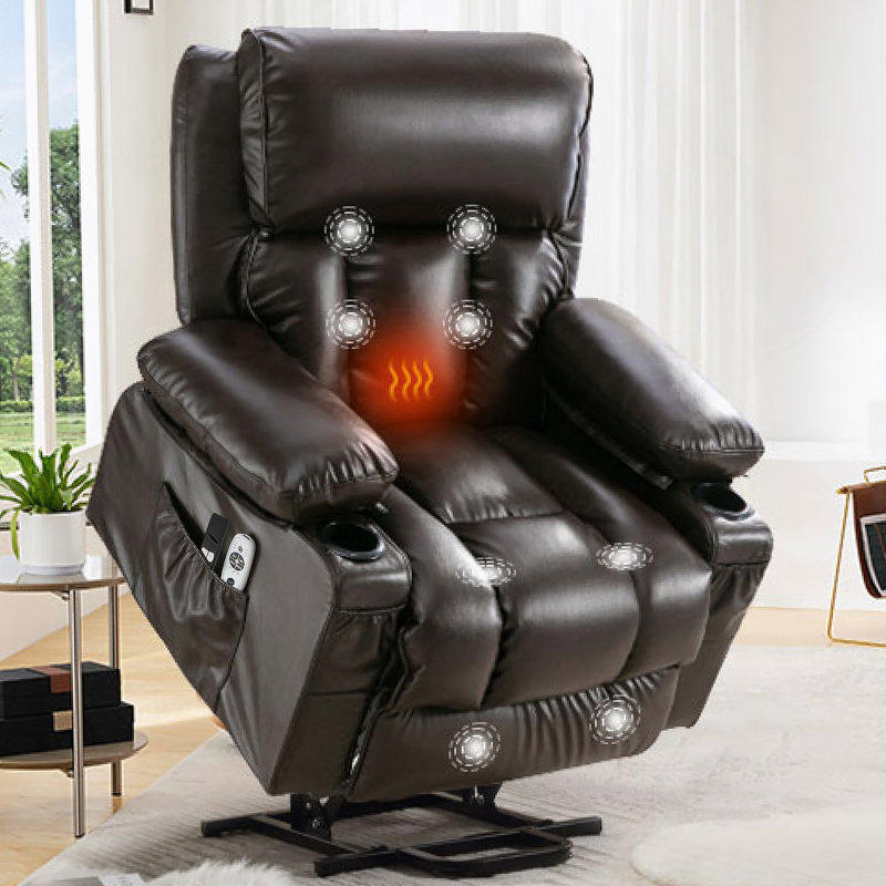 Le fauteuil électrique électrique Power Lift, adapté aux personnes âgées, avec fonctions de chauffage et de vibration, cuir polaire avec USB, peut être utilisé pour s'allonger. Brun