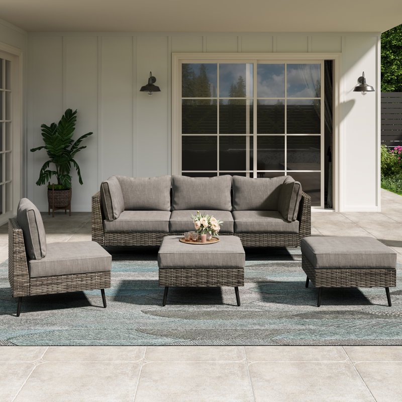 6 Pieces Sectional Seating Group With Cushions, Gray Cushion/Gray Frame
