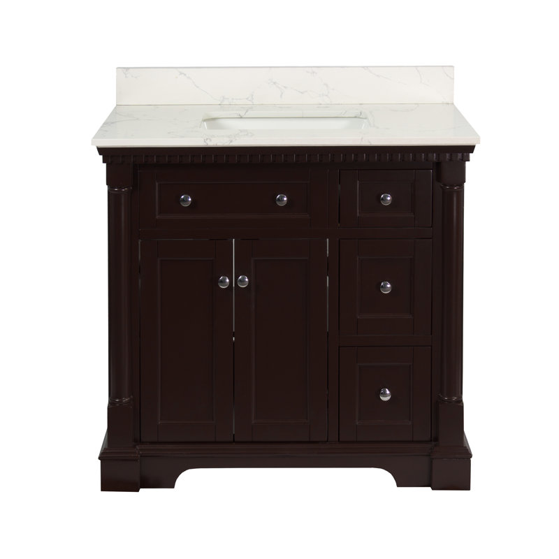 Ensemble de meuble-lavabo simple 36 po Fossen, Chocolat, Marbre d'ingénierie