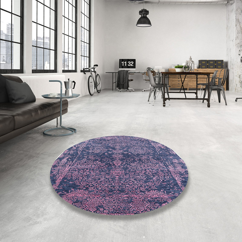 Tapis floral bleu / rose, Rond 4 pi