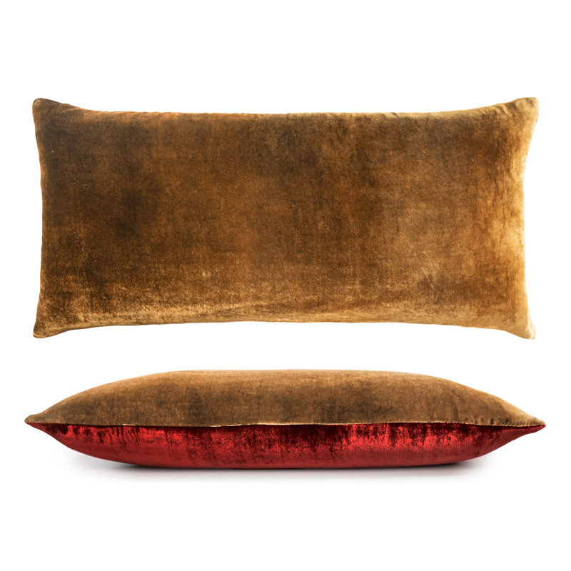 Two Tone Ombre Square Velvet Pillow Cover & Insert, 12" x 24", Copper Ivy/Paprika