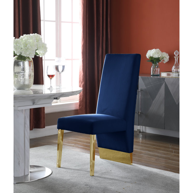 Chaise rembourrée Elia, Or, Velours marine