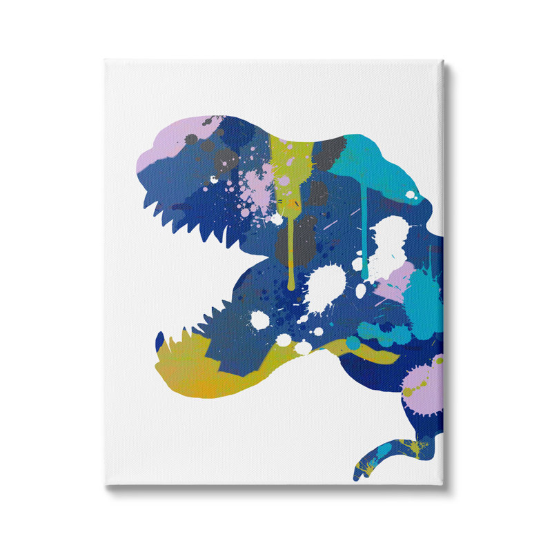 Abstract Blue and Multicolor Dinosaur Canvas Wall Art, 16 x 20
