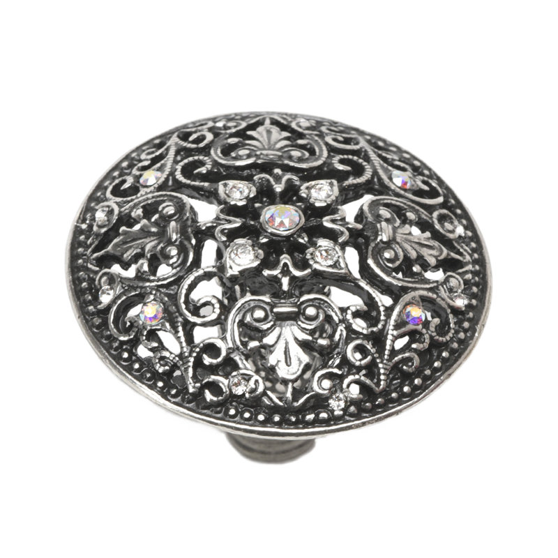 Juliane Grace large knob with 17 Swarovski Clear & Aurore Boreale Crystalsin Chalice, Silver
