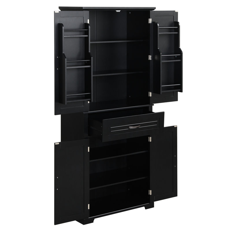 Grande armoire de rangement noire avec portes - planche, assemblage facile, tablette réglable pour l'organisation de la salle de bain
