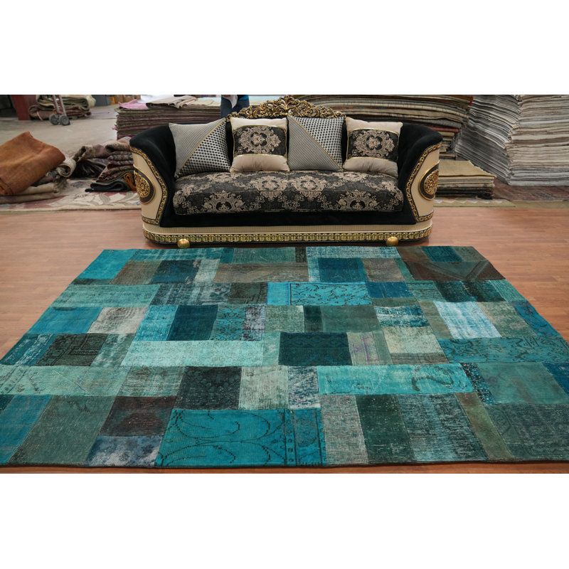 Distressed Wool Geometric Patchwork Area Rug 7x10