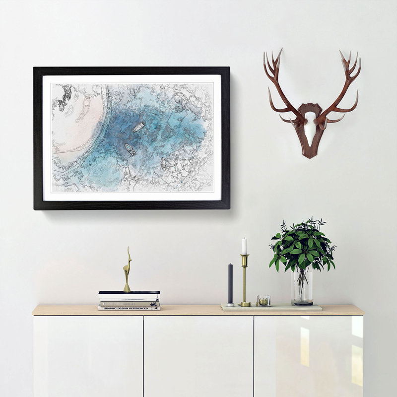 Boats in Abstract - Picture Frame Drawing Print, 48cm H x 65cm W x 2cm D, Black Framed