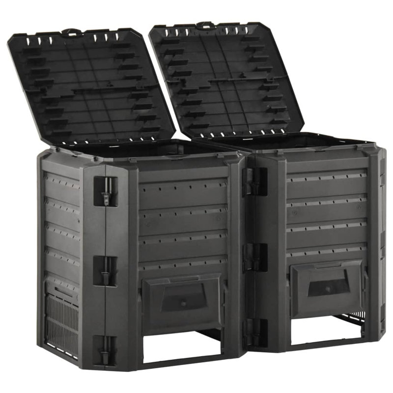 vidaXL Composter Black 100% Polypropylene Durable Composter, 32.7" H x 53.1" W x 28.3" D