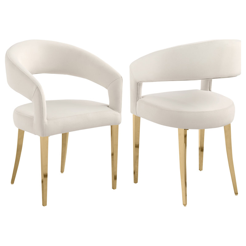Artisanat de qualité supérieure - Ensemble de 2 accoudoirs rembourrés en velours beige crème Rasen (ensemble de 2), Blanc